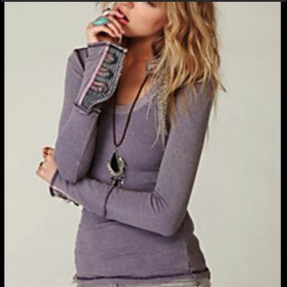 NWOT Rare Free People Thermal Waffle Knit Henley Motto Cuff - Picture 1 of 9